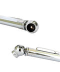 WYNNsky chrome pencil tire gauge, 1–20 PSI, shown from front and side with pocket clip.