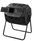 Front view of Dual Chamber 160L Compost Bin With 360 Degree Tumbling Rotating Composter for garden use, black EPP material.