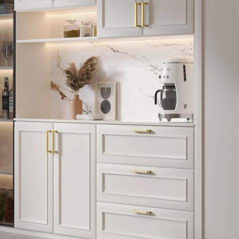 Kitchen cupboards with brass cabinet pulls hardware 8 inch center 204mm handles, gold tone, brushed finish