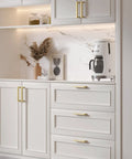 5 Pack Brushed Brass Cabinet Pulls Gold Finish Square Bar Handles For Kitchen And Bathroom Cabinet Hardware With 12 And A Half Inch Hole Centers And Screws Included on white kitchen cabinets