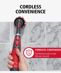 Kick Serious Grime With This Cordless Power Scrubber Kit An Oscillating Cleaning Rig showcasing a handheld scrubber cleaning grout.