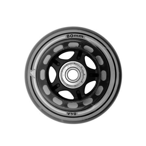 80mm Wheel Kit With SG7 Bearings And 6mm Spacers For Inline Skates 8 Pack Pro Grade Replacement Wheels, close-up of single wheel.