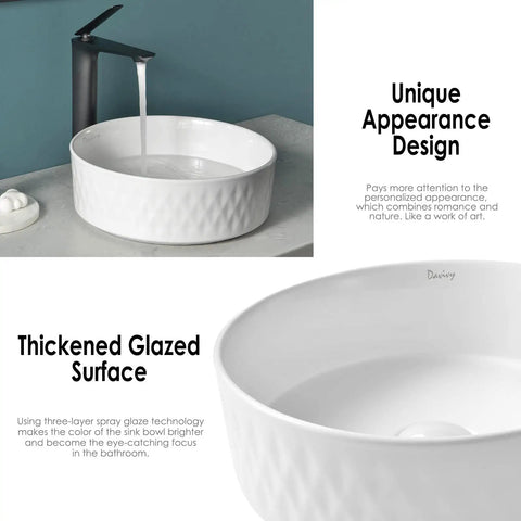 Round Ceramic Vessel Bathroom Sink With Pop Up Drain, Above Counter Vanity Sink For Modern Bathrooms, thickened glazed surface