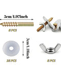 32 Piece M6 Screw Fastener Kit For Wooden Components Durable Perfect For Easy DIY Mounting And Woodworking Includes 8 Screws, 16 Flat Washers And 8 Wing Nuts. 5cm M6 screw, washer, wing nut set