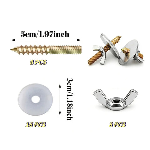 32 Piece M6 Screw Fastener Kit For Wooden Components Durable Perfect For Easy DIY Mounting And Woodworking Includes 8 Screws, 16 Flat Washers And 8 Wing Nuts. 5cm M6 screw, washer, wing nut set