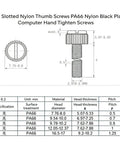 Technical drawing of Knurled Thumb Screws For Easy Hand Tightening, sizes M3 to M8, with specifications and dimensions table included.