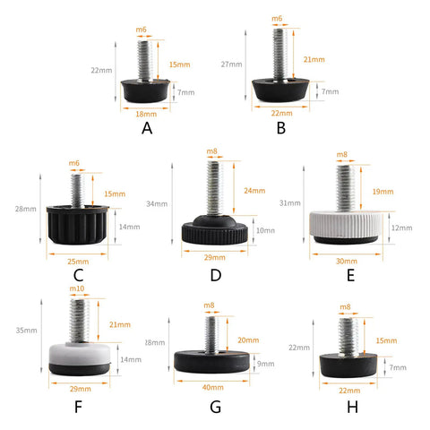10 Pack Height Adjustable Leveling Feet For Furniture And Appliances Screw In Base Legs with various sizes and measurements