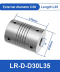 Heavy Duty Aluminum Elastic Winding Shaft Coupler Perfect For Motor Connectors With 8mm To 18mm Clamping Range And Flexible Design In Cool Silver Finish, showing D30 diameter and L35 length.