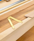 Heavy Duty Lid Hinges for Boxes in Iron with Elegant Golden Finish, hinge detail on wooden box, smooth operation view