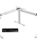 Vivo Electric L Shaped Corner Standing Desk With Memory Height Adjustment And White Finish For Office Ergonomic Sit Stand Workstation Dual Motor Lift System Smooth Operation frame and control panel.