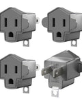 Top Tier Four Pack ETL Certified 2 Prong To 3 Prong Outlet Adapter Gray Heavy Duty Electrical Plug Converter viewed from multiple angles.