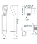 Technical diagram of Brushed Nickel Solid Brass High Pressure Handheld Shower Head Detachable showing dimensions and nozzle layout.