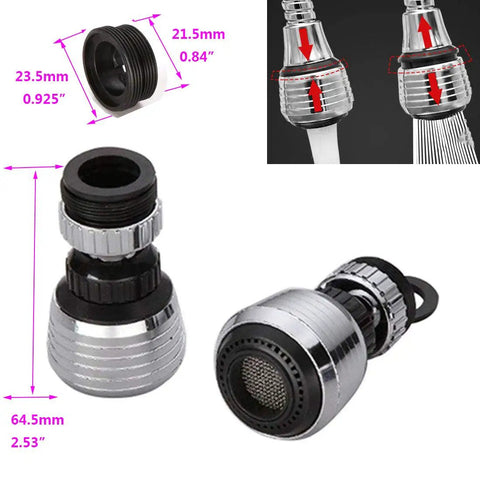 360 Degree Swivel Water Saving Faucet Aerator Diffuser Nozzle Adapter, 2 Spray Modes, Solid ABS Chrome Finish, 22-24mm
