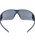 Badass Wraparound Safety Glasses Delivering Panoramic Coverage And Hella Comfortable Flexible Temples For Tough Warehouse Workshop And Daily Jobsite Tasks, smoke polycarbonate lens, front view.