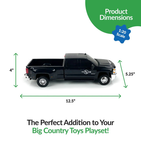 Chevrolet Silverado Dually Toy Truck With Trailer Hitch Realistic 1 To 20 Scale Farm Toy dimensions shown with length 12.5 inches