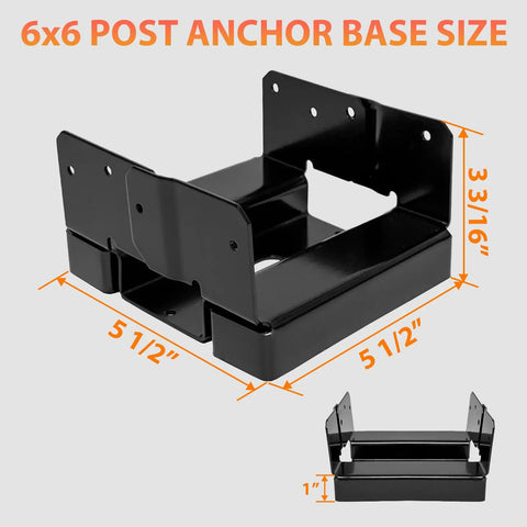 Tough As Nails 6x6 Post Base For Concrete And 5.5x5.5 Wood Posts Adjustable Black Coated Anchor With 1 Inch Standoff Includes Screws For Deck Patio Gazebo Porch