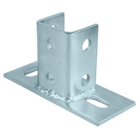Four Pack Heavy Duty U Post Base For 1-5/8 Inch Square Strut Channel Ground Floor Mount 3/16 Inch Thick Steel Electrogalvanized Finish