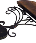 Legit Rustic Wall Shelf Bracket Built From Solid Wood And Black Wrought Iron For Heavy Duty Corner Mounting on display.