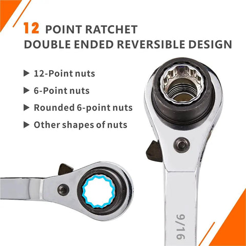 Close-up of 12 Point Ratchet Double Ended Design from 8 In 1 Ratcheting Wrench Set With Double Box End And 12 Point SAE CR-V Build