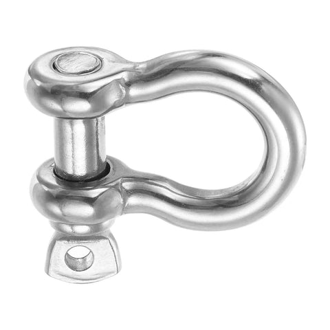 Hella Durable Heavy Duty 3/8 Inch Screw Pin Shackle With 1/2 In Bolt, 2204 Lbs Load 304 Stainless Steel D Ring close-up.