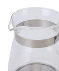 Close-up of glass Turkish coffee maker, 600ml electric pot, showing clear glass and stainless steel ring.