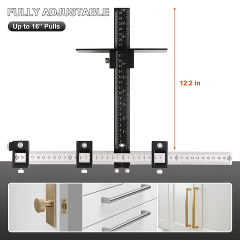 Cabinet Hardware Jig Tool Adjustable Punch Locator Aluminum Drill Template Guide For Wood Doors And Drawers Install Handles Knobs