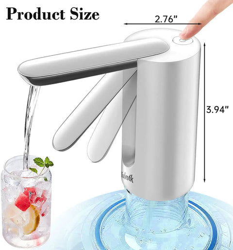 Portable 5 Gallon Water Dispenser Pump With USB Rechargeable Battery, Automatic Foldable Water Pump shown dispensing water