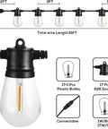 Diagram of 51Ft Outdoor Shatterproof LED String Lights With 18 Dimmable Bulbs, showing bulb and socket specifications