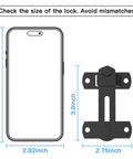 180 Degree Flip Sliding Barn Door Lock For Privacy And Safe Door Lock Latch dimensions next to smartphone for size comparison