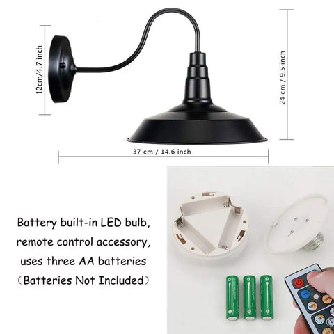 Two Pack Wireless Battery Powered Wall Lights With Remote Control No Wiring Needed Dimmer Industrial Retro Black Wall Lamp For Indoor Hallways Stairs Laundry Room Easy To Install Decor showing black lamp design, remote, and battery setup.