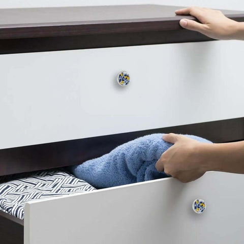 Go To Fresh Yellow Lemon Cabinet Knobs Set Of Four Crystal Glass Drawer Pulls With Navy Leaves Dope Top Tier Hardware For Kitchen Dresser Kids Room on white drawer.