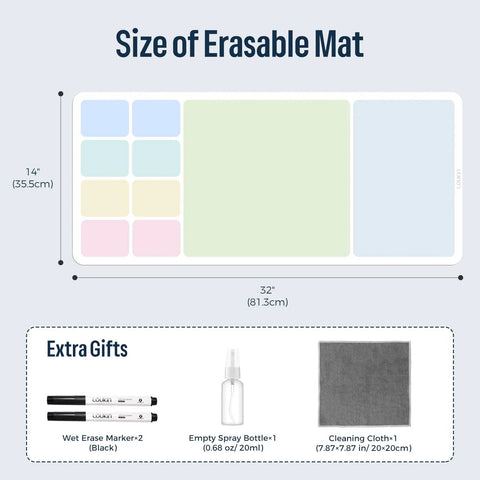Erasable Desk Pad 32x14 Inch Three In One Mouse Pad And Planning Whiteboard For Your Desk with included markers and cloth