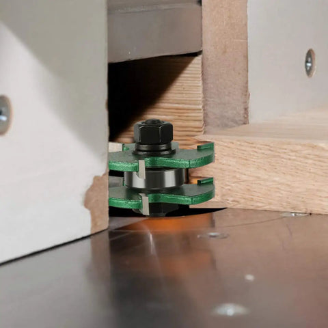 Pro Tongue And Groove Router Bit Set 1/4 Inch Shank With 3 Teeth Adjustable T Shape Wood Milling Cutter in use on wood surface