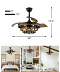 Bella Depot 42" Rustic Retractable Ceiling Fan with Lights and Remote installed in various ceiling heights in modern rooms.