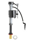 Heavy Duty Brass Shank Universal Toilet Fill Valve With Smooth Water Adjustment Dial And Preinstalled Washer For Real Quick Zero Hassle Swap Job In Matte Black Finish, side view showing components.