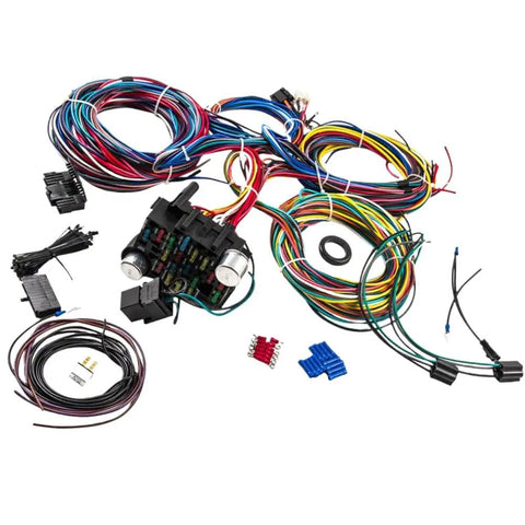Universal 12V Wiring Harness And Fuse Kit With Plug And Play Connector, 21 Circuits And 17 Fuses For Halogen, LED, And HID Headlights