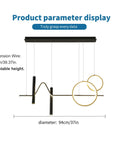 Dope Modern Dimmable Pendant Light With Linear Wave LED Chandelier, black and gold finish, adjustable height, 94cm diameter