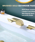 Brushed Gold 8 Inch Widespread Bathroom Faucet With Two Handles For 3 Hole Lavatory Vanity Sink Tap Overflow Drain And Waterfall Spout