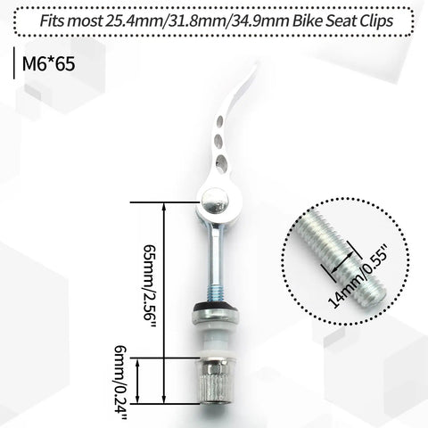 Beefed Up Aluminum Bike Seat Post Quick Release Pin M6x65mm Seat Clamp Bolt for Easy Saddle Adjustment and Solid Post Grip