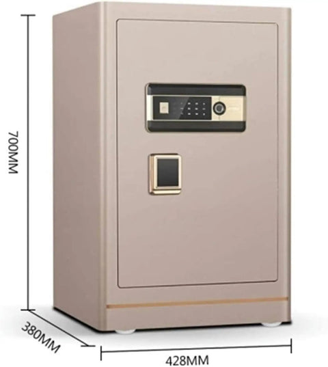 Heavy Duty Digital Electronic Safe Box With Steel Construction And Wall Anchoring Design Hidden Cabinet Dual Alarm System Emergency Power Supply Anti Theft Bolts Ideal For Home Or Office Valuables, front view with dimensions 700mm x 428mm x 380mm