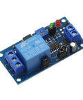 2 Pack 12V DC Timer Relay Module with Delay On Off Control, adjustable potentiometer, visible blue circuit board and components
