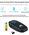 Portable Wireless Bluetooth Barcode Scanner Handheld 1D 2D Mini Reader with USB cordless rechargeable function displayed.