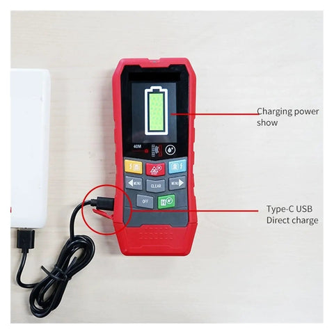 Heavy Duty Wall Detector Scanner And Real Deal Stud Finder showing charging port and LCD screen for easy use on DIY projects.