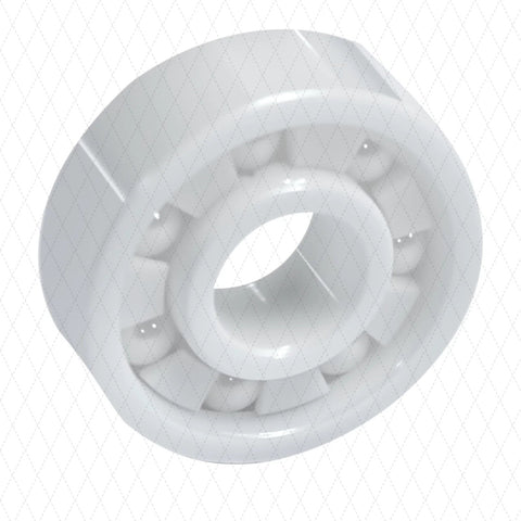 MR104 ceramic bearing, white circular ring with central bore, angled view
