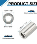Heavy Duty 304 Stainless Steel Spacer Set, 10 Round Metal Spacers With 3/16 Bore, 3/8 OD, 11/16 Length, Unthreaded Screw Standoffs For 3/16 Inch Screws Bolts And Rods, Corrosion Resistant Hardware, 10 pcs