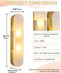 Natural Spanish Alabaster Wall Sconce, 19.7" High Marble Wall Sconces, G9 with gold accents and dimensions displayed.
