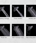 Matte Black Shower Trim Kit with Six-Spray Shower Head modes: pulsating massage, power aeration, aeration rain, power rain, massage mode