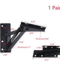 80 Degree Foldable Lifting Bracket Hardware for Storage Box Flip Up Spring Hinges Left and Right Set Black, dimensions shown