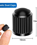 Universal Tire Valve Cap Set With Lock Tight Sealing Ring For Bike Bicycle Car Motorcycle Black 16 Pieces close-up of cap size and design