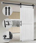 Solid 46 Inch By 80 Inch MDF Barn Door Plus Eight Foot Rolling Hardware Kit And Ultra Waterproof PVC Surface, modern room separator in action.